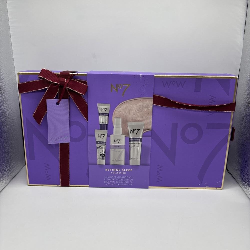 NO7 Retinol Sleep Collection 4 Piece Anti-Aging Skincare Gift Set Purple NEW